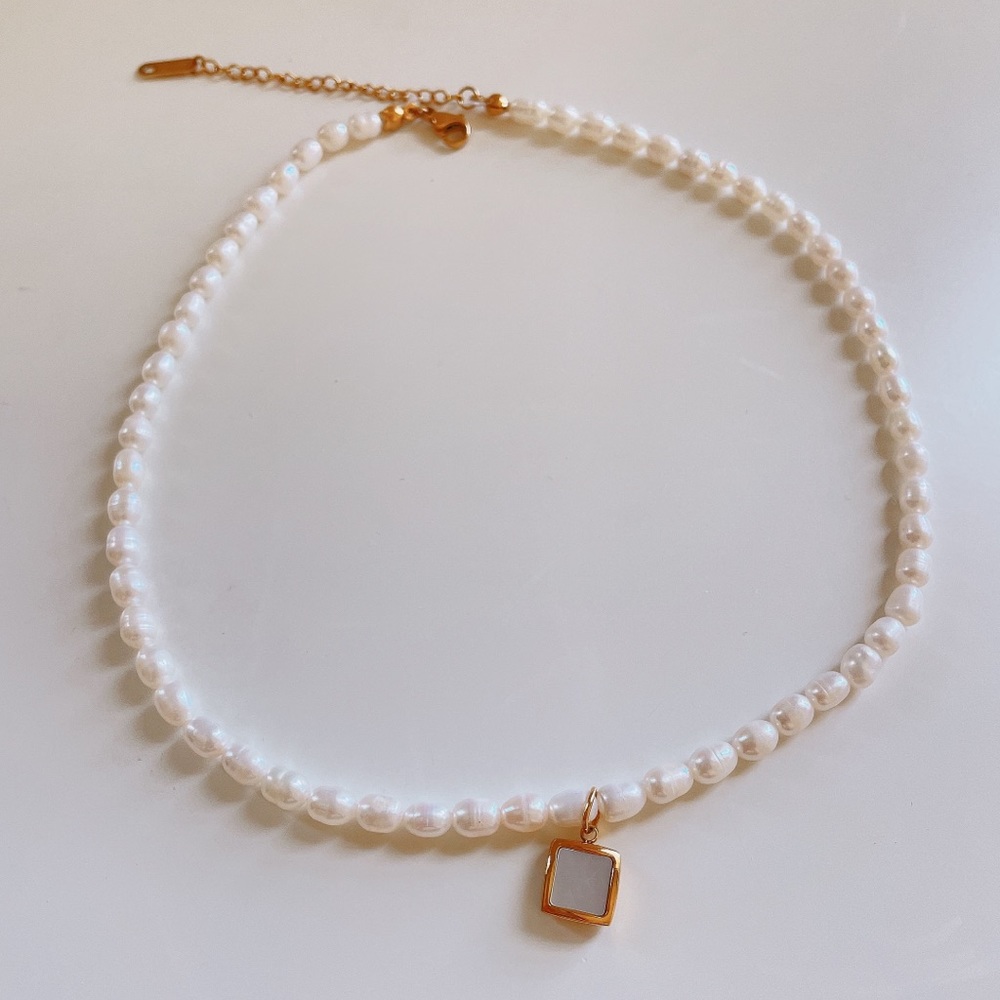 18K gold plated genuine rice pearl necklace - Picture 6 of 8